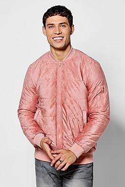Boohoo Quilted Faux Suede Bomber Jacket