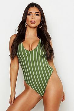 Boohoo Pinstripe Swimsuit