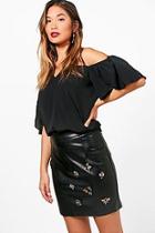 Boohoo Lara Embellished Leather Look Mini Skirt