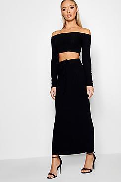 Boohoo Tilly Knitted Ribbed Maxi Skirt And Top Set