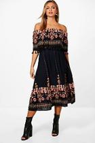 Boohoo Belle Boarder Print Crop & Midi Skirt Co-ord