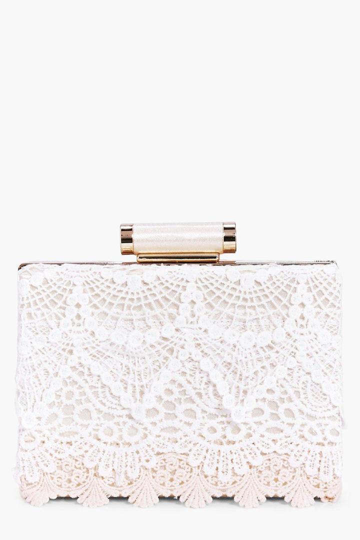 Boohoo Tilly Crochet Lace Box Clutch Bag White