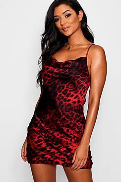Boohoo Olivia Satin Red Leopard Mini Dress