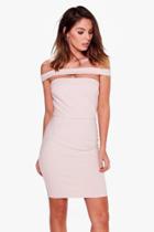 Boohoo Astrid Strapless Choker Bodycon Dress Beige