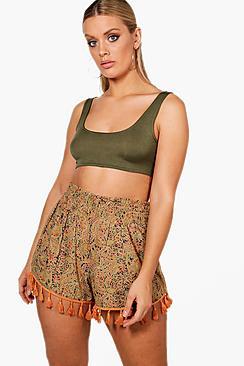 Boohoo Plus Lana Tassel Trim Paisley Runner Shorts