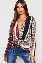 Boohoo Mix Chain Print Twist Blouse