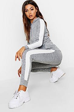 Boohoo Stripe Insert Rib Hoody Lounge Set