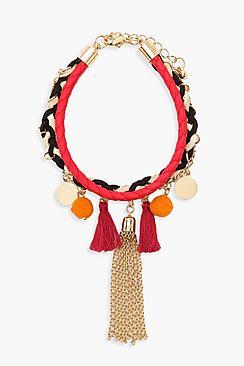 Boohoo Laura Statement Tassel & Pom Bracelet