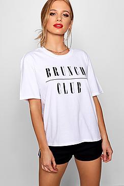 Boohoo Petite Isabella Brunch Club Slogan Tee