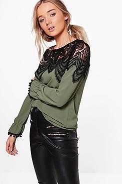 Boohoo Arianna Eyelash Lace Trim Top
