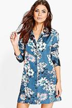 Boohoo Ella Satin Floral Print Contrast Piping Night Shirt