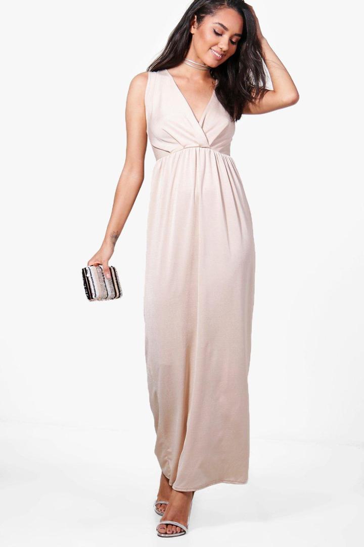 Boohoo Petite Sonya Sleeveless Wrap Maxi Dress Champagne