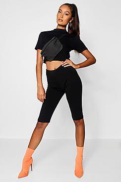 Boohoo Solid Cotton Black Cycling Shorts