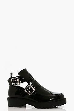 Boohoo Lucy Double Buckle Cut Work Chunky Boot