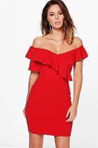 Boohoo Jess Frill Off Shoulder Detail Bodycon Dress