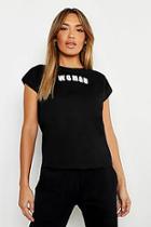 Boohoo Woman Cap Sleeve Slogan T Shirt