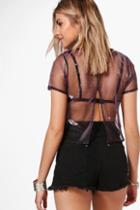 Boohoo Lizzie Split Back Metallic T-shirt Pink