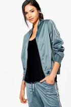 Boohoo Holly Fit Sports Luxe Bomber Jacket Grey