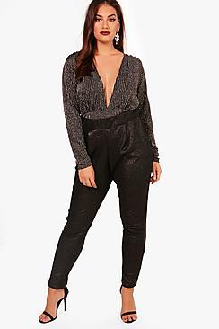 Boohoo Plus Kirsty Shimmer Pleat Front Trouser