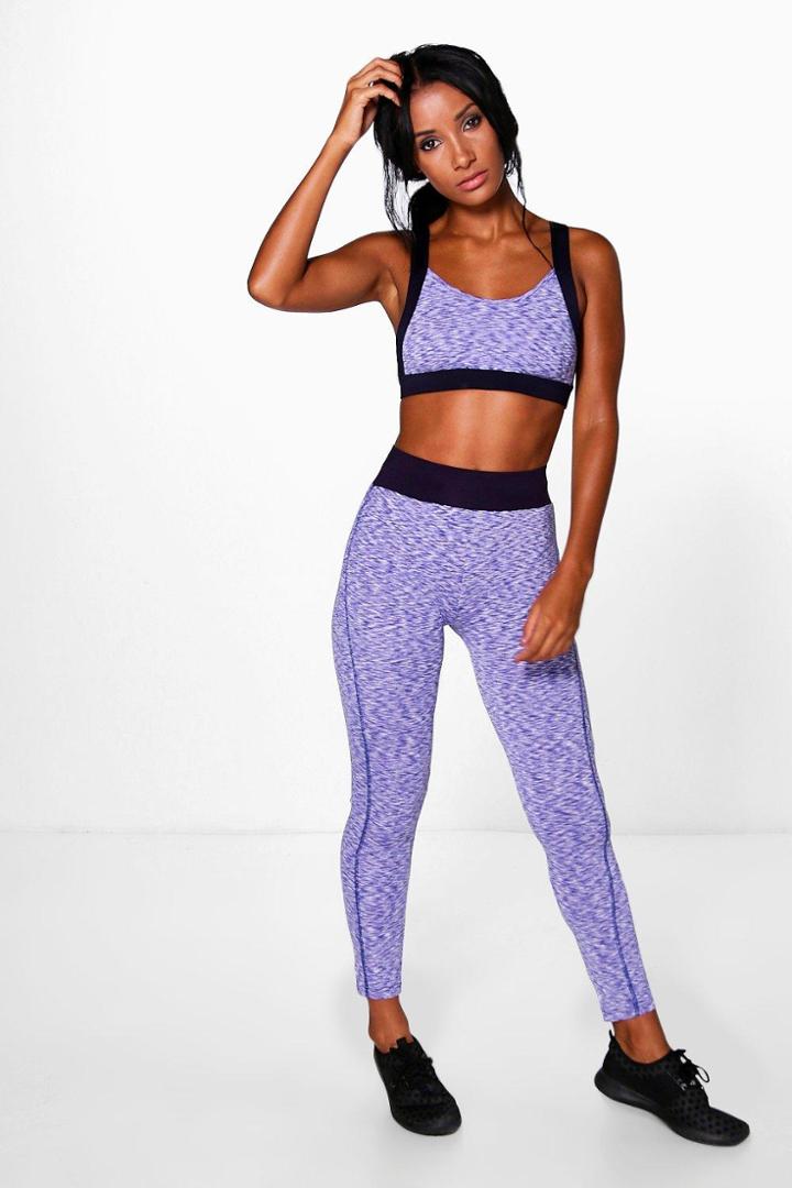 Boohoo Alex Fit Space Dye Performance Running Leggings Purple