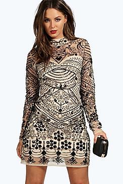 Boohoo Boutique Kira Embellished High Neck Bodycon Dress