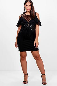 Boohoo Plus Sophie Sequin & Fringe Bodycon Dress