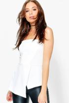 Boohoo Grace Wrap Front Zip Detail Bandeau Top Cream