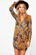 Boohoo Dillon Paisley Wrap Shirt Dress Mustard