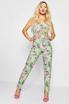 Boohoo Paris Hilton Palm Print Cut Out Front Jumpsuit