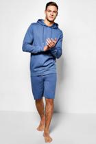 Boohoo Lightweight Hooded Short Loungewear Set Blue