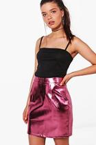 Boohoo Gigi Metallic Leather Look A Line Mini Skirt