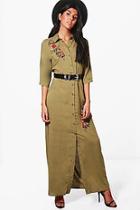 Boohoo Lucie Embroidered Maxi Shirt Dress