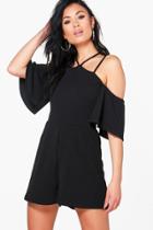 Boohoo Emily Open Shoulder Strappy Playsuit Black
