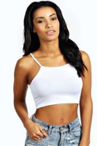 Boohoo Cally Spaghetti Strap Super Crop Top White