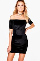 Boohoo Jayne 1/2 Sleeve Velvet  Bodycon Dress Black