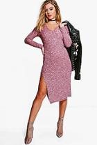 Boohoo Petite Connie Side Split Plunge Neck Midi Dress