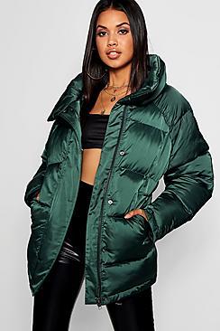 Boohoo Matte Satin Puffer Jacket