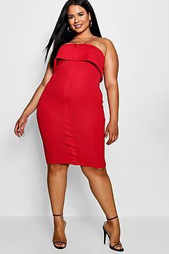 Boohoo Plus Bandeau Button Down Midi Dress