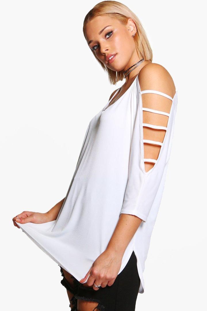 Boohoo Plus Edith Strappy Detail Top White