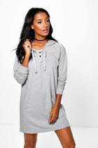 Boohoo Rosa Hoodie Lace Up Sweat Dress Grey