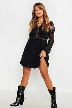 Boohoo Crochet Lace Insert Skater Dress