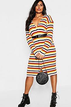 Boohoo Plus Stripe Knitted Midi Dress