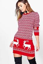 Boohoo Petite Lara Reindeer Christmas Knit Dress