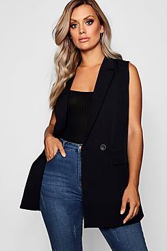 Boohoo Plus Longline Double Breasted Sleeveless Blazer