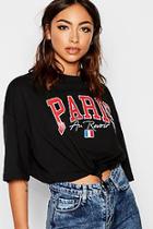 Boohoo Paris Embroidered Slogan Crop