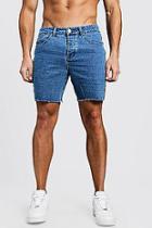 Boohoo Slim Fit Tape Detail Denim Shorts With Raw Hem