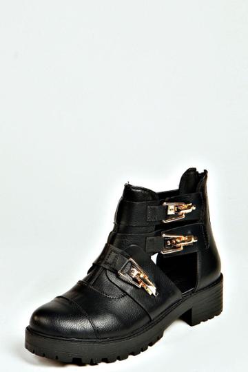 Boohoo Sadie Clip Buckle Cut Out Boot - Black