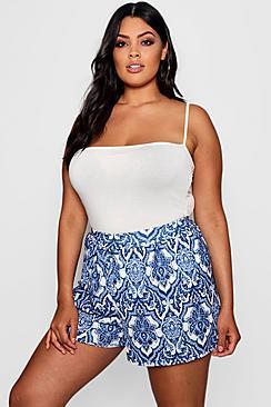 Boohoo Plus Katie Blue Paisley Flippy Short