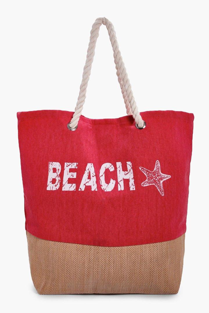 Boohoo Lucy Beach Slogan Beach Bag Red