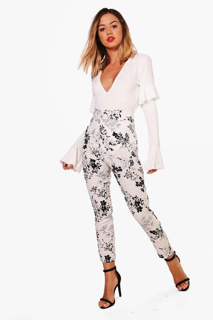 Boohoo Petite Kara High Waisted Side Zip Tapered Trouser White